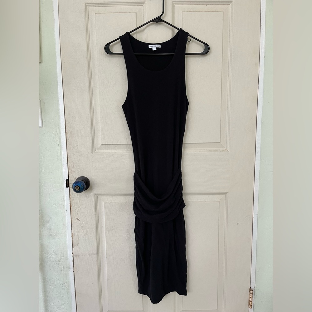 Standard James Perse 1 Black Ruched Midi Dress clean crisp